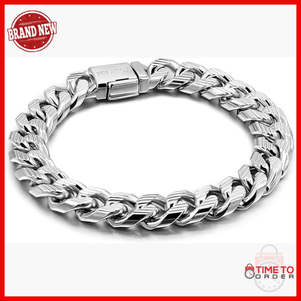 Men's 925 Sterling Silver Cuban Link Bracelet 10MM-12MM 8.5" Bangle